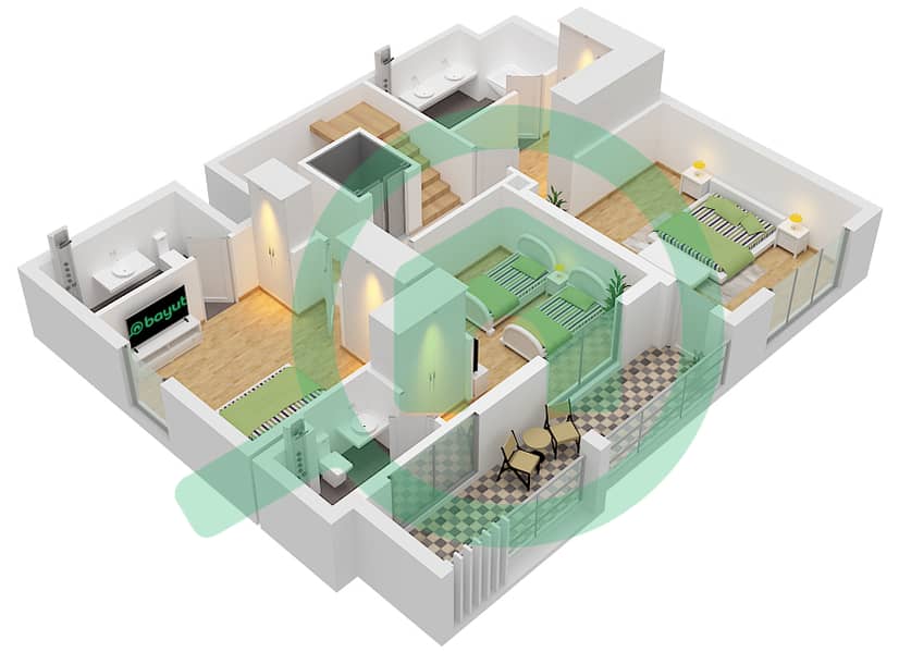 Hillside Residences 1 Building D - 3 卧室公寓类型DX B(PENTHOUSE) FLOOR 1-9戶型图 Type DX B(Penthouse) Floor 1-9 interactive3D