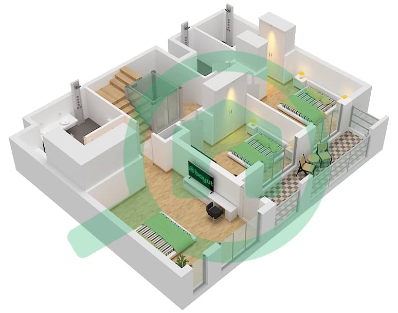 Hillside Residences 1 Building D - 3 卧室公寓类型DX E(PENTHOUSE) FLOOR 1-9戶型图 Type DX E(Penthouse) Floor 1-9 interactive3D