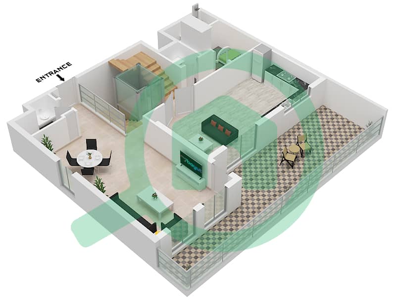 Hillside Residences 1 Building D - 3 Bedroom Apartment Type DX F(SKYVILLA) FLOOR 1-9 Floor plan Type DX F(Skyvilla) Floor 1-9 interactive3D