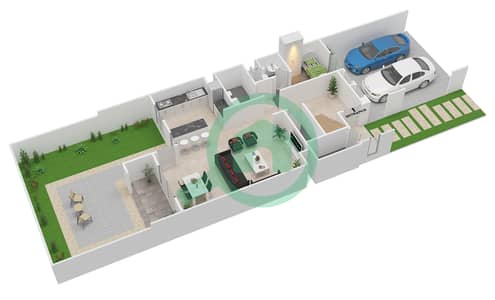 المخططات الطابقية لتصميم النموذج 1M تاون هاوس 3 غرف نوم - ريم