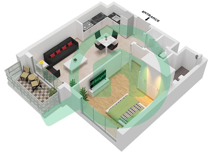 Hillcrest - 1 Bedroom Apartment Type A Floor plan Type A interactive3D