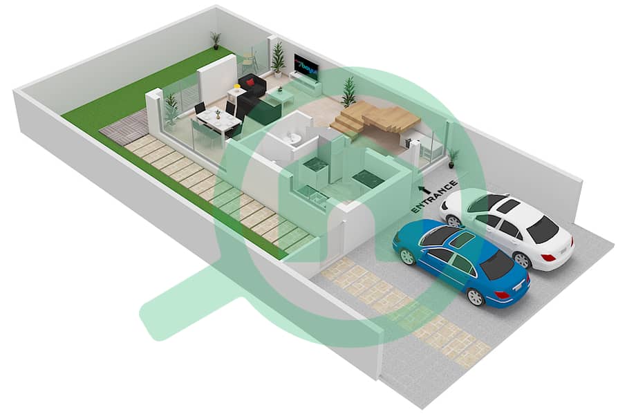 维多利亚住宅区 - 3 卧室别墅类型TH12-E戶型图 Type TH12-E, Floor Ground interactive3D