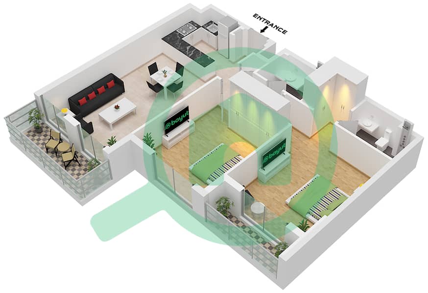 The Hamilton - 2 卧室公寓类型C戶型图 Type C interactive3D