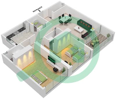 المخططات الطابقية لتصميم النموذج 2 شقة 2 غرفة نوم - برج العلياء
