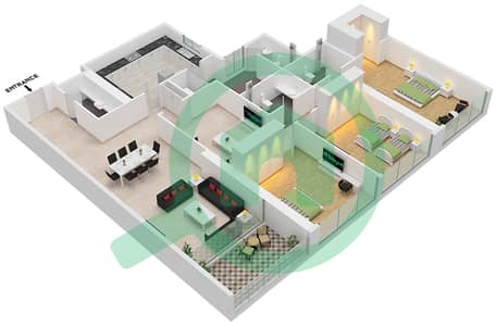 المخططات الطابقية لتصميم النموذج 4 شقة 3 غرف نوم - برج العلياء