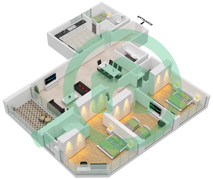 المخططات الطابقية لتصميم النموذج 5 شقة 3 غرف نوم - برج العلياء Type 5 interactive3D