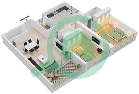 المخططات الطابقية لتصميم النموذج 6 شقة 2 غرفة نوم - برج العلياء