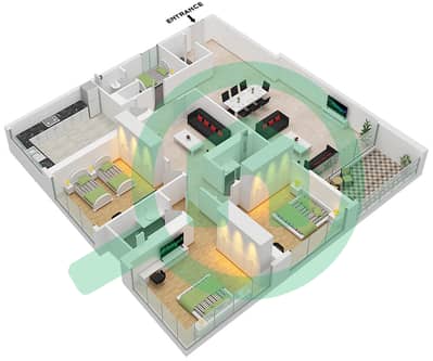 المخططات الطابقية لتصميم النموذج 7 شقة 3 غرف نوم - برج العلياء