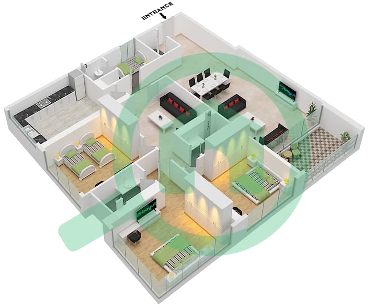 Al Alia Tower - 3 Bedroom Apartment Type 7 Floor plan Type 7 interactive3D