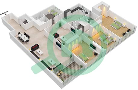 المخططات الطابقية لتصميم النموذج 8 شقة 3 غرف نوم - برج العلياء