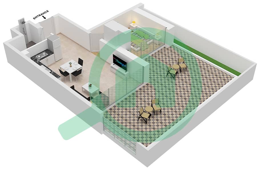 阿齐兹里维埃拉27号楼 - 2 卧室公寓单位1 FIRST FLOOR戶型图 Unit 1 First Floor interactive3D