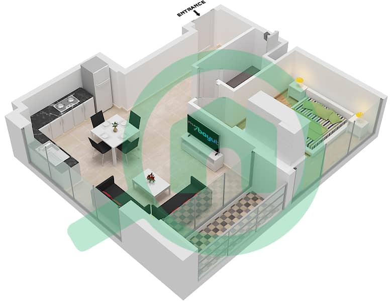 Azizi Riviera 27 - 1 Bedroom Apartment Unit 15 FLOOR 2-7 Floor plan Unit 15 Floor 2-7 interactive3D