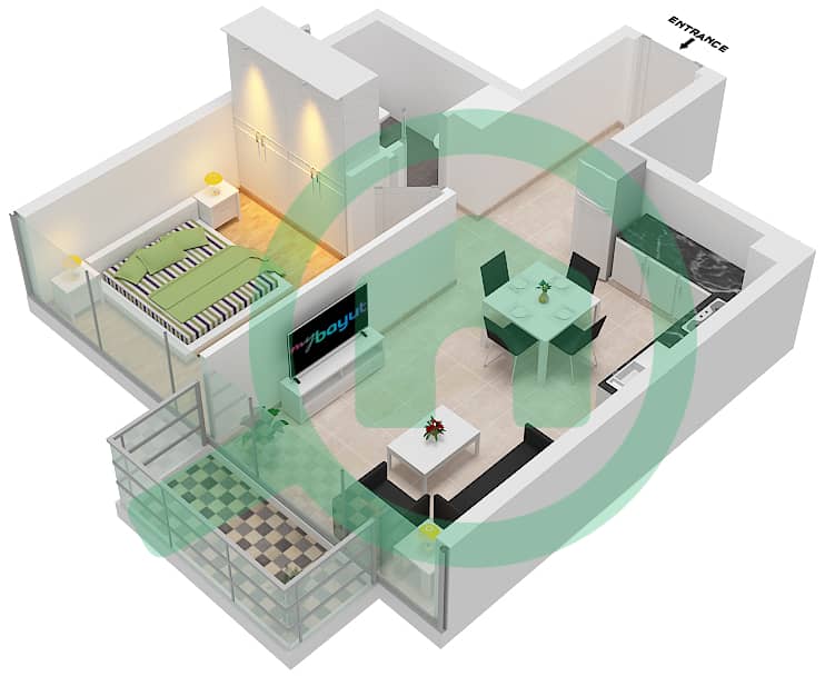 Azizi Riviera 27 - 1 Bedroom Apartment Unit 19 FLOOR 2-7 Floor plan Unit 19 Floor 2-7 interactive3D