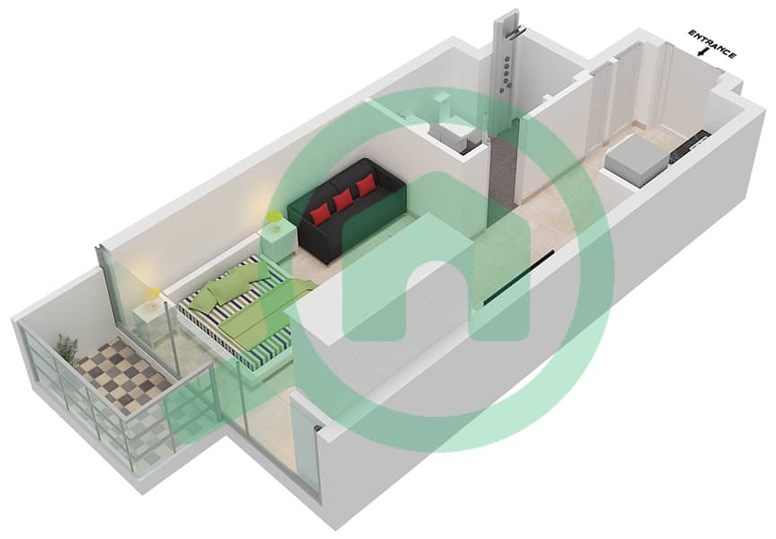 Azizi Riviera 27 - Studio Apartment Unit 20 FLOOR 2-7 Floor plan Unit 20 Floor 2-7 interactive3D