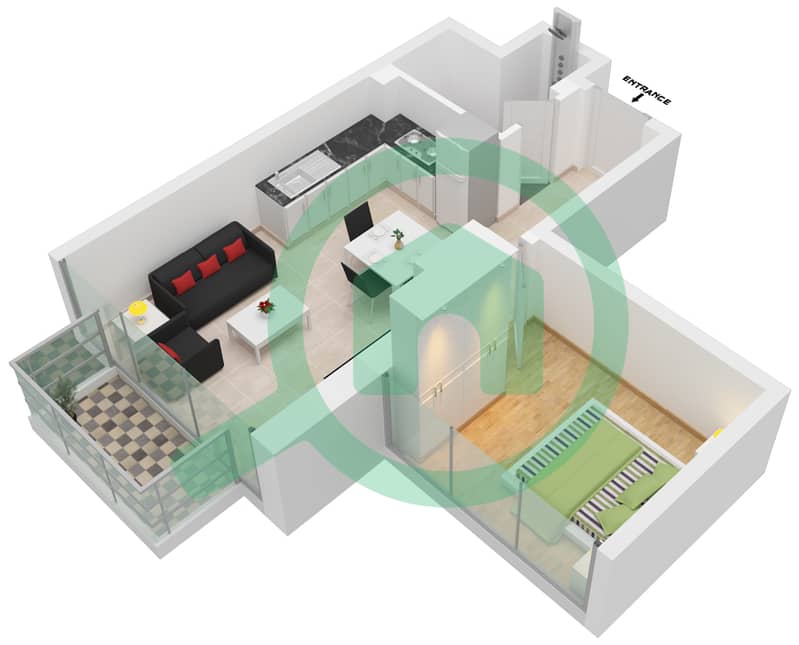 Azizi Riviera 27 - 1 Bedroom Apartment Unit 3 FLOOR 6,7 Floor plan Unit 3 Floor 6,7 interactive3D