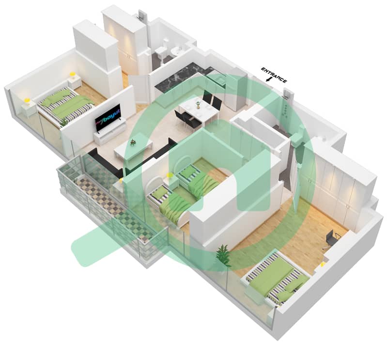 Azizi Riviera 27 - 3 Bedroom Apartment Unit 23 FLOOR 6,7 Floor plan Unit 23 Floor 6,7 interactive3D
