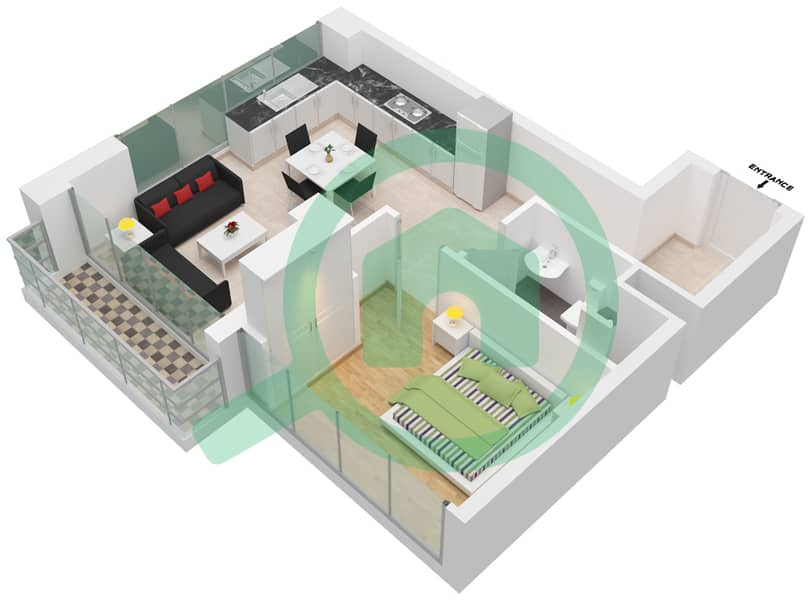 Azizi Riviera 27 - 1 Bedroom Apartment Unit 28 FLOOR 6,7 Floor plan Unit 28 Floor 6,7 interactive3D