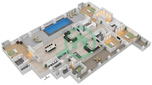 المخططات الطابقية لتصميم النموذج PH-5 بنتهاوس 4 غرف نوم - مساكن سعديات سان ريجيس