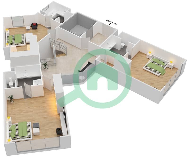 Bahar 2 - 4 Bedroom Apartment Unit DUPLEX Floor plan Upper Floor image3D