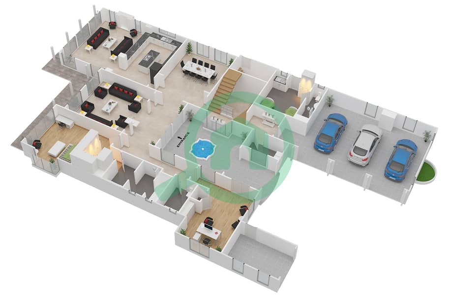 المخططات الطابقية لتصميم النموذج ASHBURN-F1 فیلا 5 غرف نوم - ريدوود أفينيو Ground Floor image3D