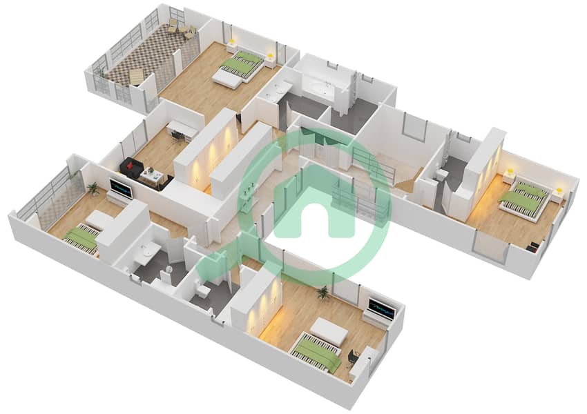 المخططات الطابقية لتصميم النموذج ASHBURN-F1 فیلا 5 غرف نوم - ريدوود أفينيو First Floor image3D