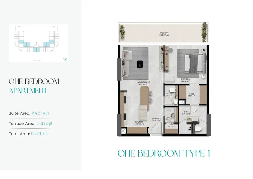 1 BR floor plan