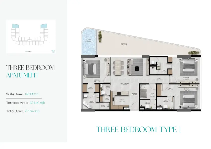3 BR floor plan
