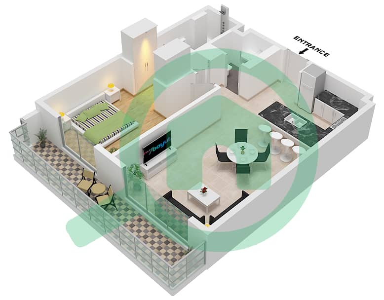 Арт Бэй - Апартамент 1 Спальня планировка Тип/мера A / UNIT 1-2 FLOOR 2 Type A Unit 1-2 Floor 2 Type A Unit 3,6-7,12 Floor 3-10 interactive3D