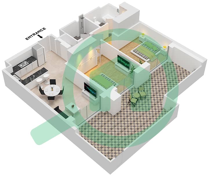 乔马纳7号公寓 - 2 卧室公寓类型／单位B/UNIT BL7-G2 FLOORGROUND戶型图 Type B Unit BL7-G2 Ground Floor interactive3D