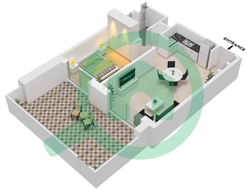 乔马纳7号公寓 - 1 卧室公寓类型／单位B/UNIT BL7-G6 FLOORGROUND戶型图 Type B Unit BL7-G6 Ground Floor interactive3D