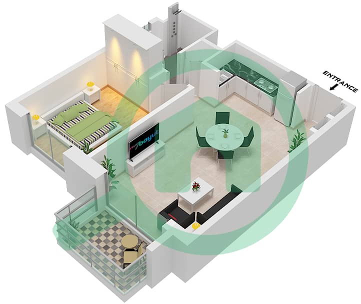 乔马纳7号公寓 - 1 卧室公寓类型／单位B / UNIT BL6-106 FLOOR 1戶型图 Type B Unit BL6-106,306,406 Floor 1,3-4 interactive3D