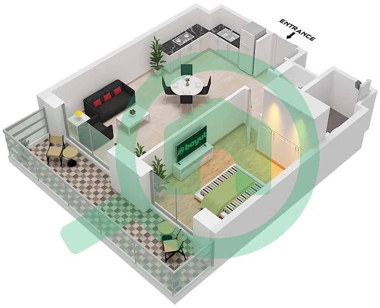 乔马纳7号公寓 - 1 卧室公寓类型／单位A / UNIT BL7-501 FLOOR 5戶型图 Type A Unit BL7-501 Floor 5 interactive3D