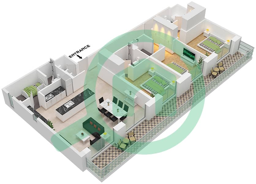 乔马纳7号公寓 - 3 卧室公寓类型／单位A / UNIT BL7-503 FLOOR 5戶型图 Type A Unit BL7-503 Floor 5 interactive3D