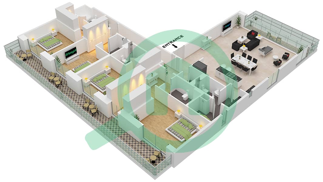 乔马纳7号公寓 - 4 卧室公寓类型／单位A / UNIT BL7-505 FLOOR 5戶型图 Type A Unit BL7-505 Floor 5 interactive3D