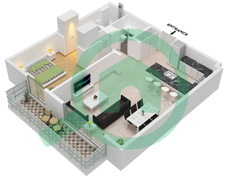 Арт Бэй - Апартамент 1 Спальня планировка Тип/мера B / UNIT 9 FLOOR 3-10 Type B Unit 9 Floor 3-10 interactive3D