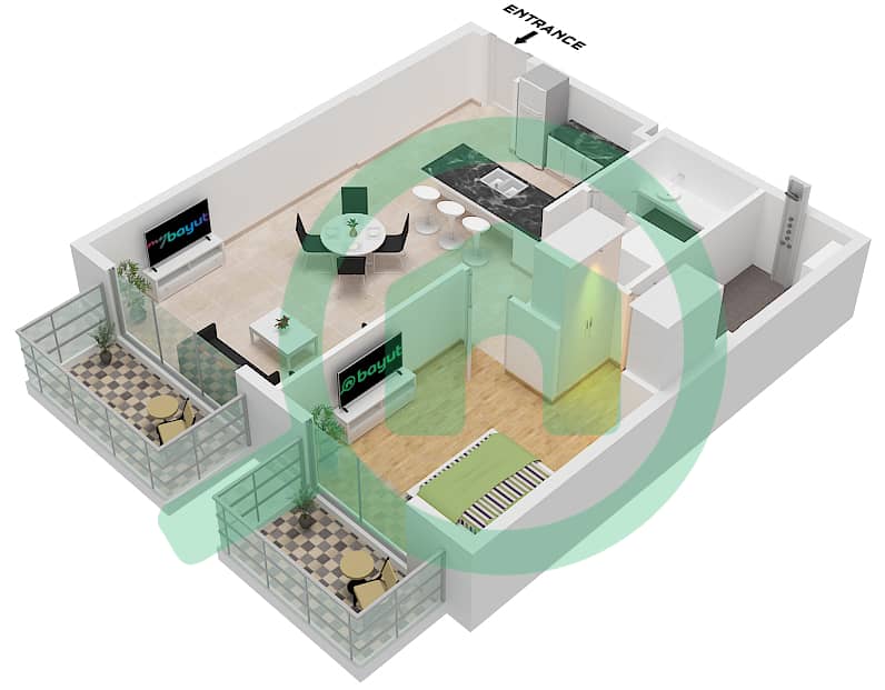 Арт Бэй - Апартамент 1 Спальня планировка Тип/мера C / UNIT 5 FLOOR 3-10 Type C Unit 5 Floor 3-10 interactive3D
