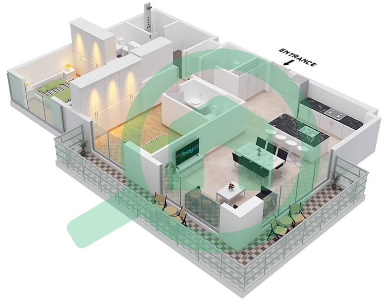Арт Бэй - Апартамент 2 Cпальни планировка Тип/мера A / UNIT 2 FLOOR 3-10 Type A Unit 2 Floor 3-10 interactive3D