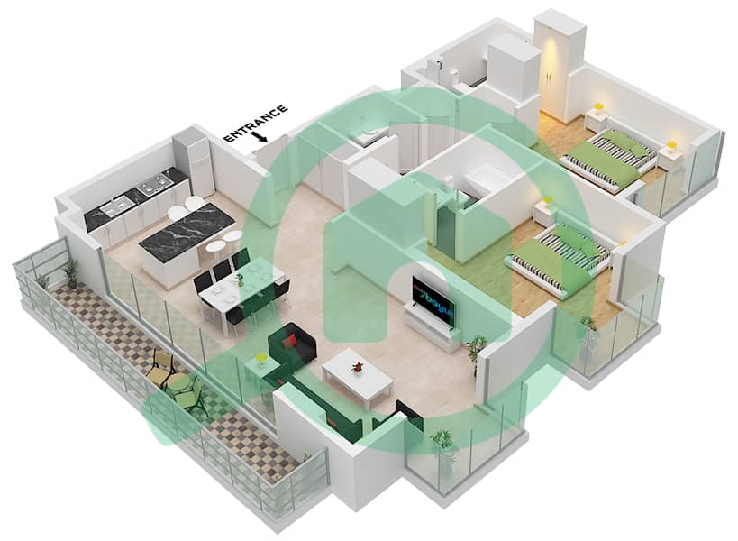 Арт Бэй - Апартамент 2 Cпальни планировка Тип/мера C / UNIT 1 FLOOR 3-10 Type C Unit 1 Floor 3-10 interactive3D