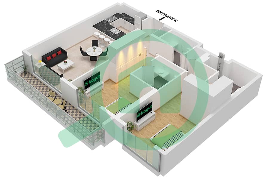 Арт Бэй - Апартамент 2 Cпальни планировка Тип/мера D / UNIT 11 FLOOR 3-10 Type D Unit 11 Floor 3-10 interactive3D
