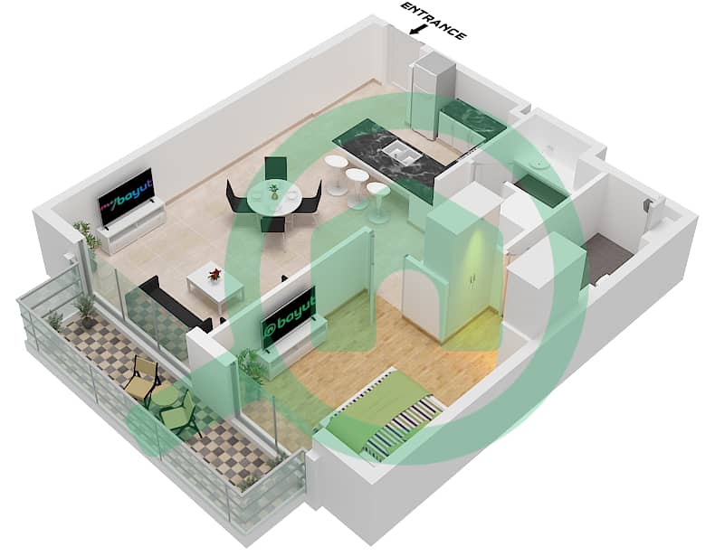 Арт Бэй - Апартамент 1 Спальня планировка Тип/мера B / UNIT 12 FLOOR 3-10 Type B Unit 12 Floor 3-10 interactive3D