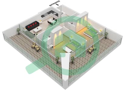 One by Binghatti - 2 卧室公寓类型02戶型图