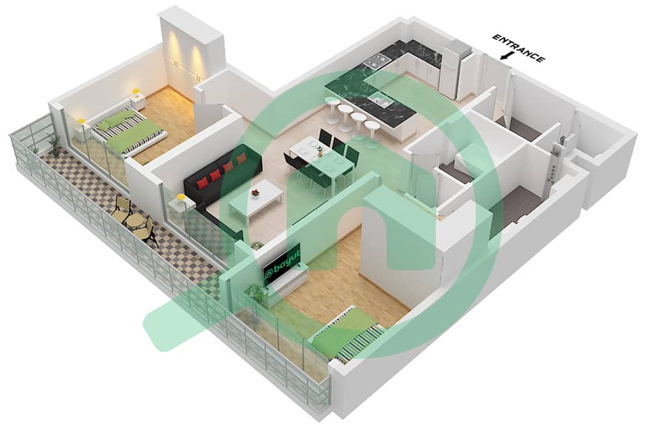 Арт Бэй - Апартамент 2 Cпальни планировка Тип/мера A / UNIT 1-2 FLOOR 3-10 Type A Unit 1-2 Floor 3-10 interactive3D