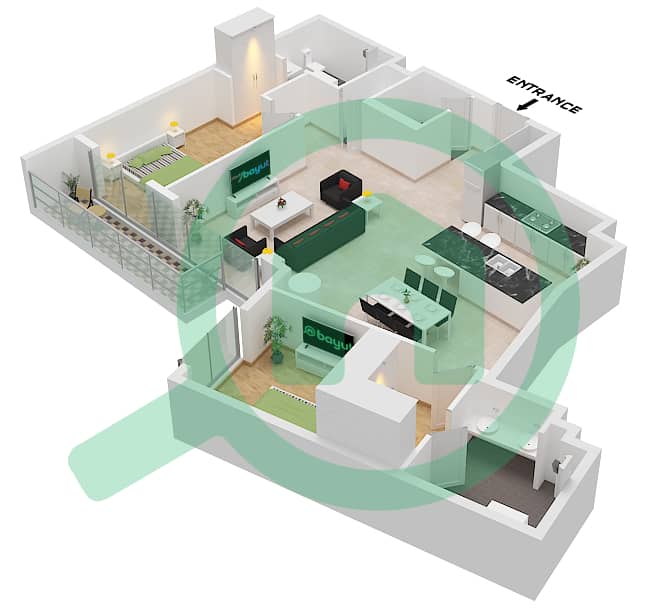 Арт Бэй - Апартамент 2 Cпальни планировка Тип/мера C / UNIT 3 FLOOR 3-10 Type C Unit 3 Floor 3-10 interactive3D