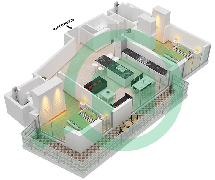 Арт Бэй - Апартамент 2 Cпальни планировка Тип/мера D / UNIT 9 FLOOR 3-10 Type D Unit 9 Floor 3-10 interactive3D