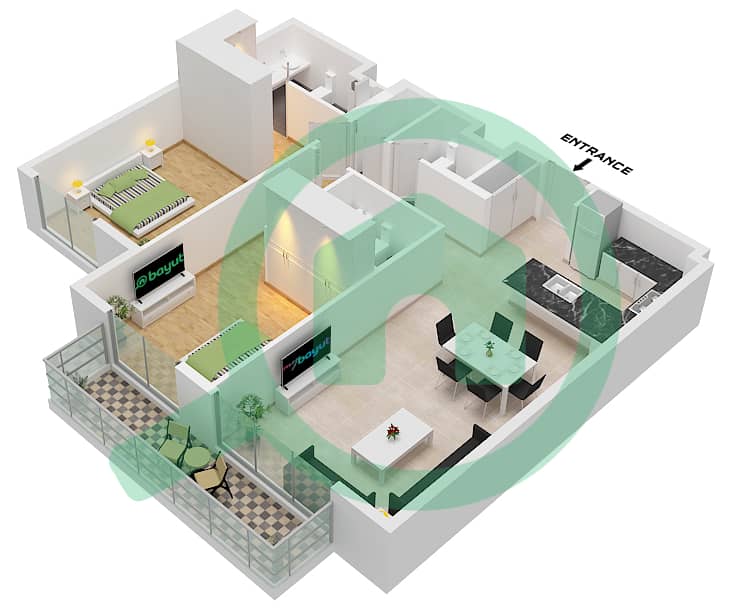 Арт Бэй - Апартамент 2 Cпальни планировка Тип/мера H / UNIT 4 FLOOR 3-10 Type H Unit 4 Floor 3-10 interactive3D