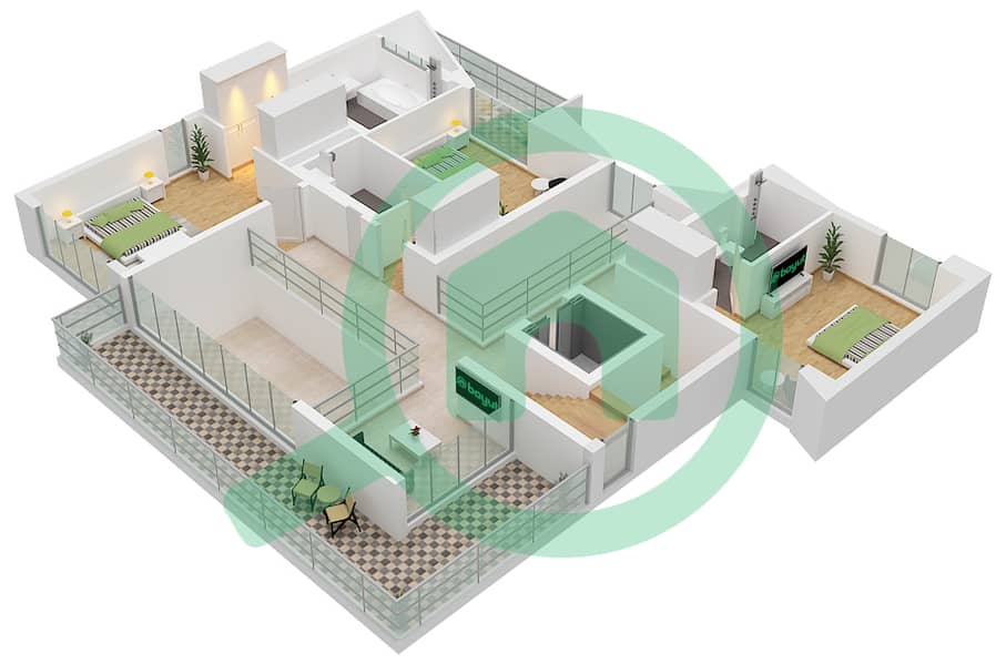 المخططات الطابقية لتصميم النموذج CHAMFERED فیلا 4 غرف نوم - بالميرا First Floor interactive3D