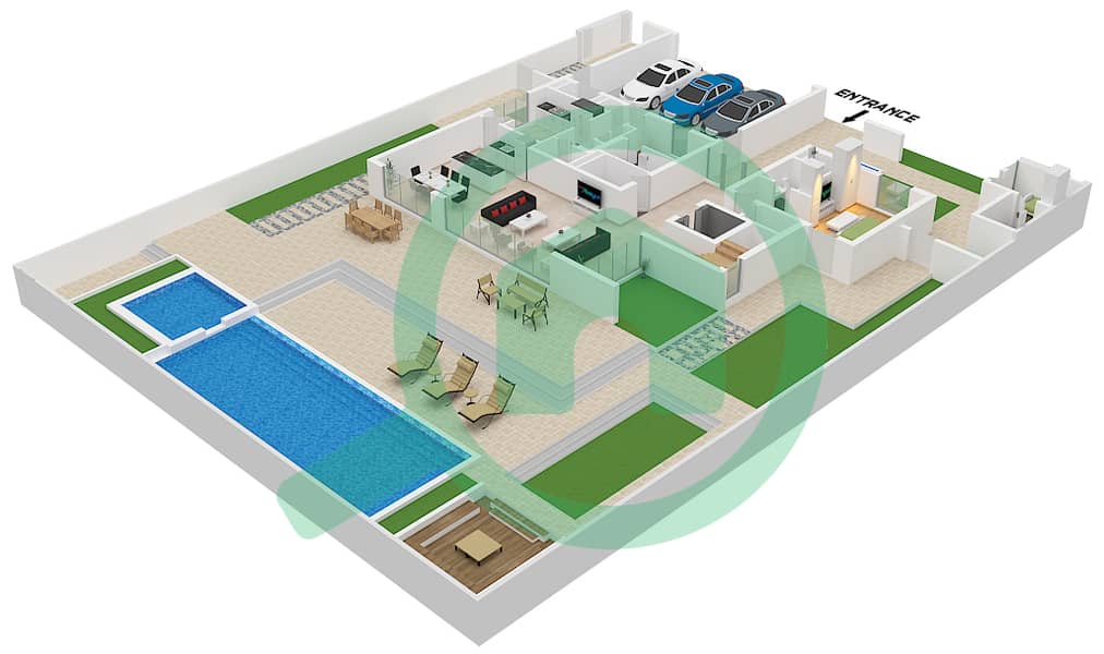 المخططات الطابقية لتصميم النموذج CLASSICAL فیلا 4 غرف نوم - بالميرا Ground Floor interactive3D