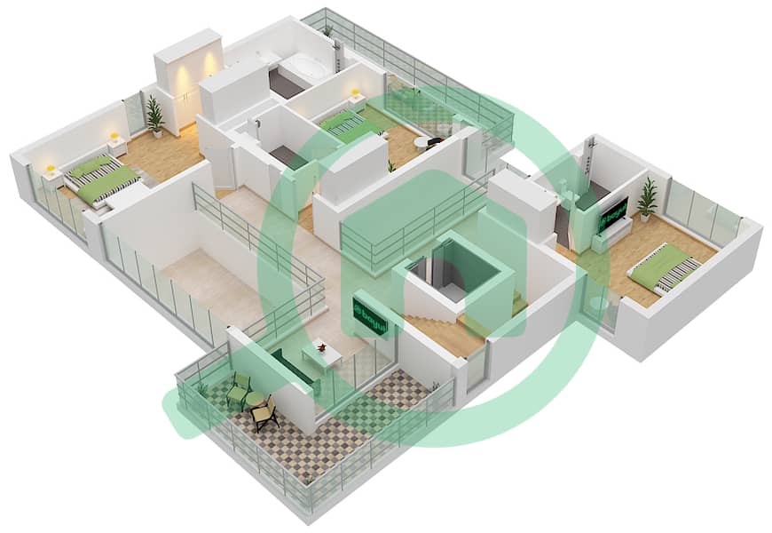 المخططات الطابقية لتصميم النموذج CLASSICAL فیلا 4 غرف نوم - بالميرا First Floor interactive3D