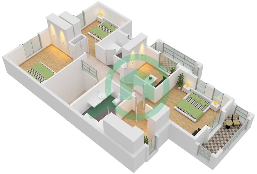 Al Reem 1 - 3 Bedroom Villa Type/unit 2 / UNIT END Floor plan Type 2 Unit End First Floor interactive3D