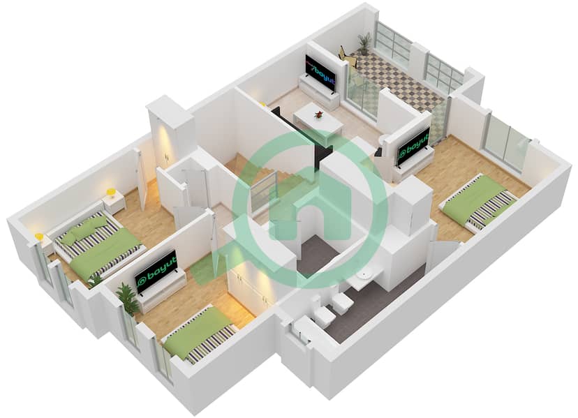 Аль Реем 1 - Вилла 3 Cпальни планировка Тип/мера 2 / UNIT MIDDLE Type 2 Unit Middle Ground Floor interactive3D